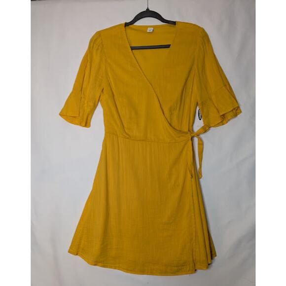 OLD NAVY Waist-defining Bell-Sleeve Faux-wrap Dress for Women yellow size M - Picture 5 of 14